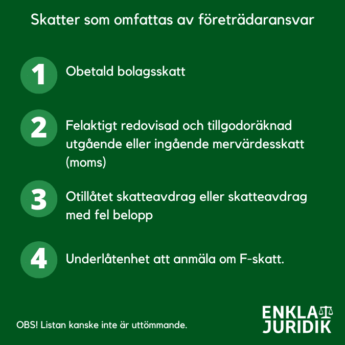 Företrädaransvar - vilka skatter omfattas