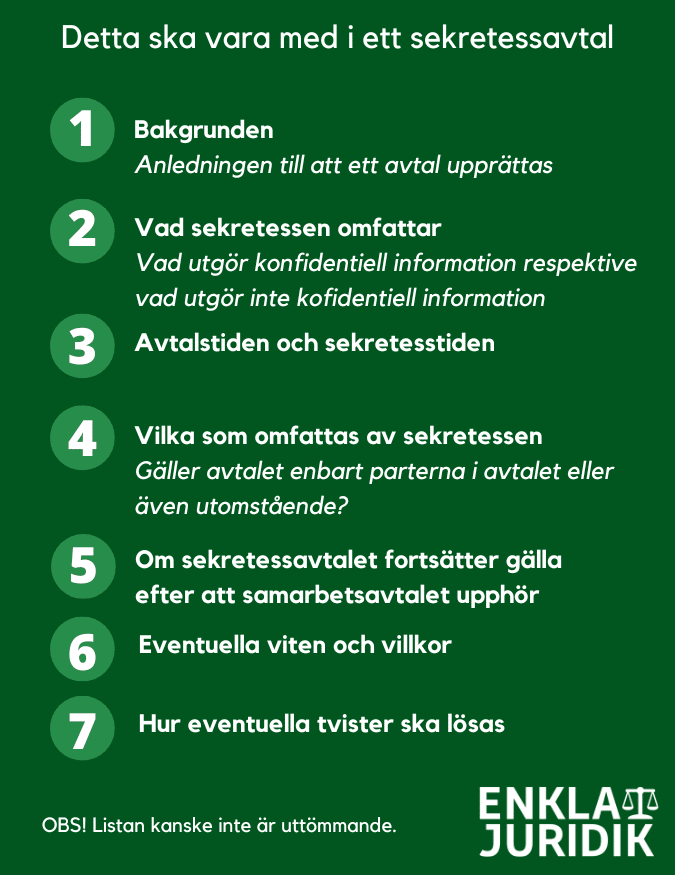 Vad ska vara med i ett sekretessavtal