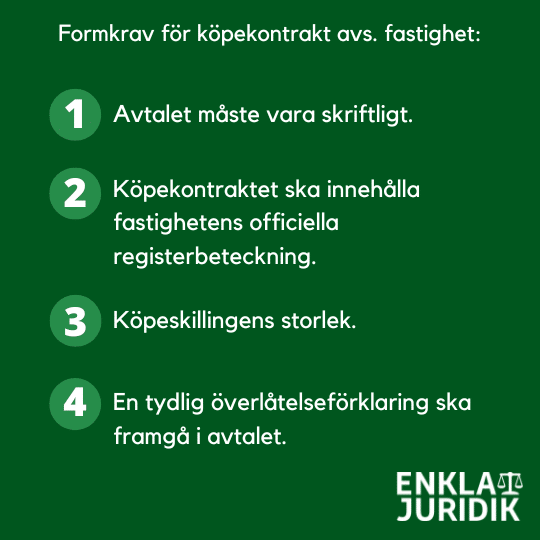 Formkrav köpekontrakt fastighet